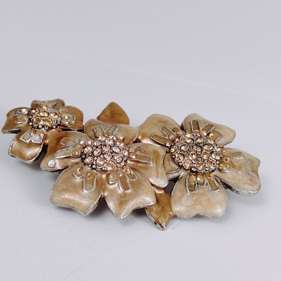 VTG Signed Chico’s Brooch Gold Tone Enamel Floral Rhinestone Pin Y2K - Picture 6 of 9